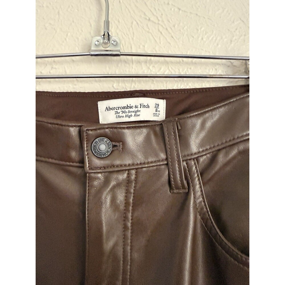 Abercrombie 90s Straight Ultra High Rise Faux Leather Pants Brown Women’s 8 XS - Picture 5 of 6